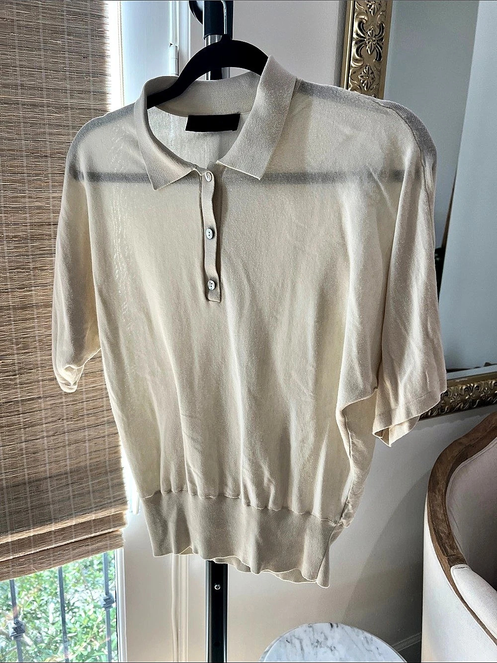 Zara Short Sleeve Polo in cream Size Medium